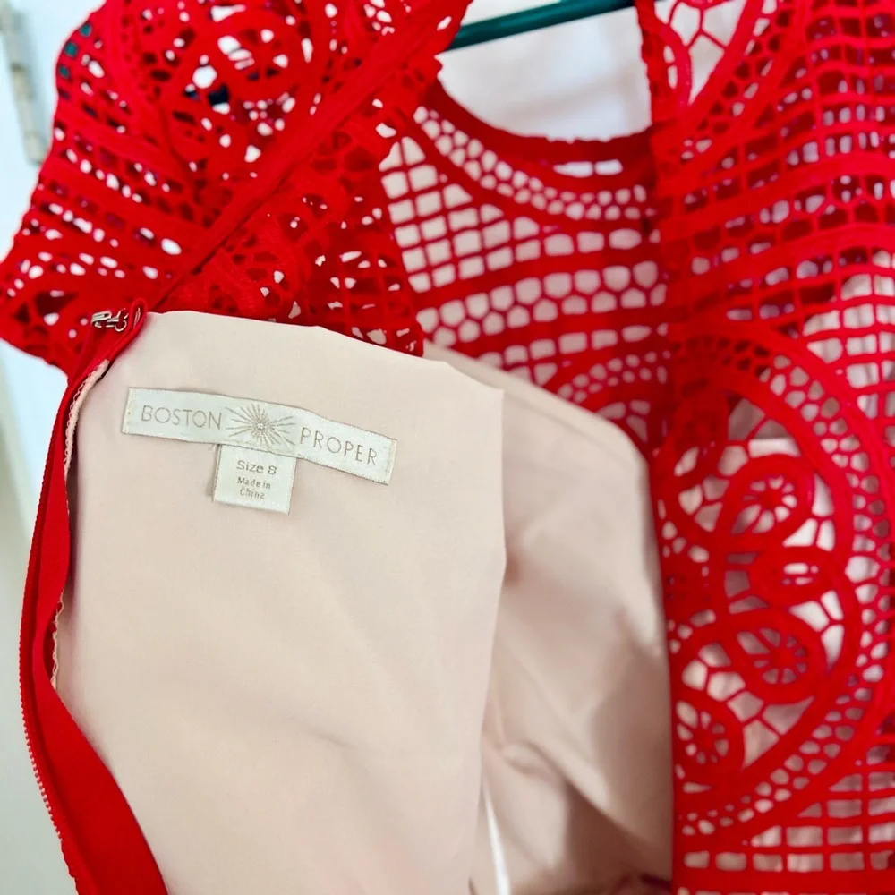 Red Lace Illusion Mini Sheath Dress Size 8 Date Night Wedding guest, Cocktail - Picture 4 of 11